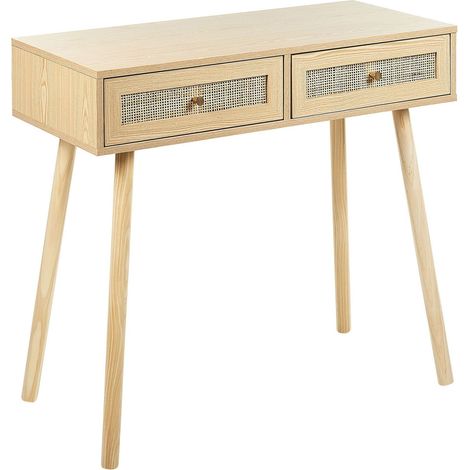 Tavolino consolle in legno chiaro con due cassetti in rattan Odell (1/5)