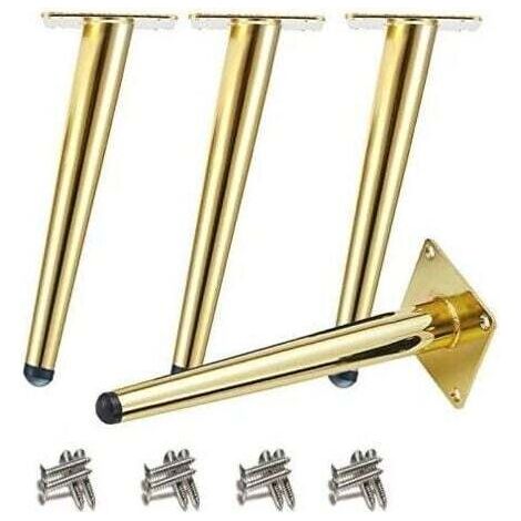 4-teiliges Set schräger Tischbeine, Metall-Schrankbeine, konische Möbelbeine, Edelstahl 201, goldfarben, 25 cm hoch, geräuscharm, rutschfeste Unterseite für Sofas, Tische und andere Möbel