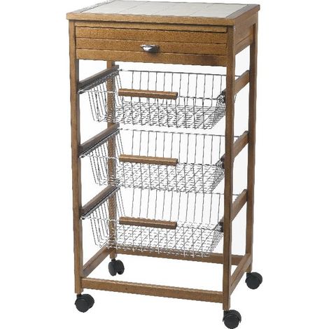 Carrello Portaverdure in Legno di Faggio Noce 3 + 1 Cassetti con Mattonelle (1/2)