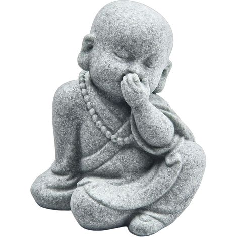 Piccole statuette ornamentali del monaco Buddha - Non sentire il male - Per uso interno ed esterno - Resina in gres resistente (F) (1/5)