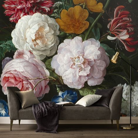 Papier peint panoramique fleurs Eloïse 280 x 300 cm – Motif floral multicolore – Texture lisse – Résistant à la lumière – Application facile – Art For The Home