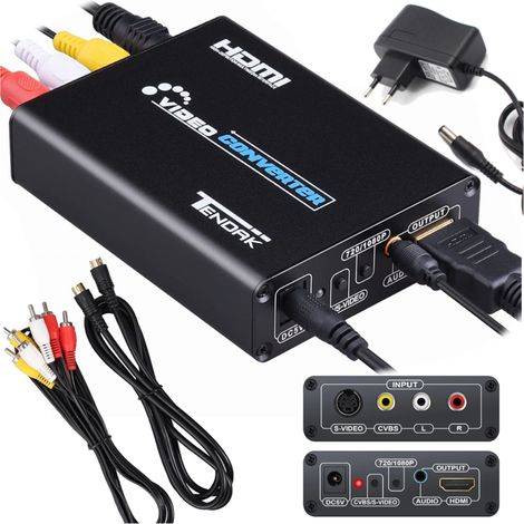 Set di adattatori da AV/S-Video a HDMI con jack audio e RCA da 3,5 mm per S-Video. (1/5)