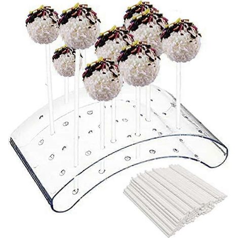 Présentoir à sucettes transparent à 20 trous, étagère incurvée pour cake pops et 100 bâtonnets, idéal pour les fêtes. (1/5)