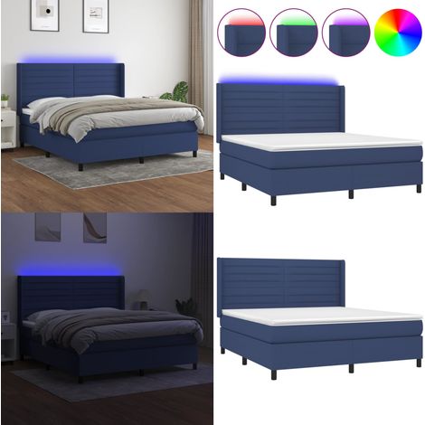 Boxspringbett mit Matratze & LED Blau 160x200 cm Stoff - Boxspringbett - Doppelbett - Schlafsofa - Blau - Bettauflage - Home & Living (1/5)