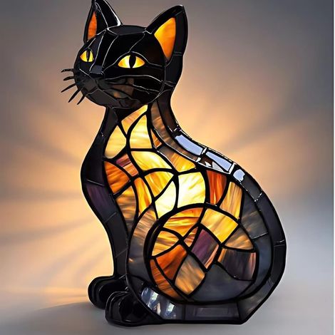 Nachtlicht mit Katze – Retro-Katzenlampe – Mit Farben – Künstliches Nachtlicht der Katzenserie – Tischlampe aus Kunstharz – Schlafzimmer – Warmes Tier-Nachtlicht (1/3)