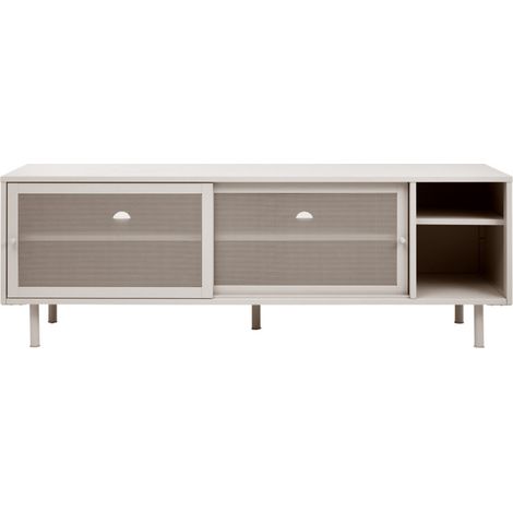 Meuble TV 2 portes, 2 niches en métal L160cm - Grège - KISO (1/5)
