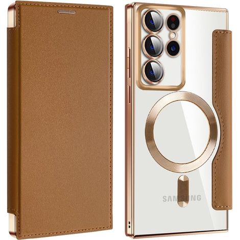 Funda tipo cartera con protección RFID y MagSafe para Samsung Galaxy S22 Ultra 5G, color marrón. (1/5)