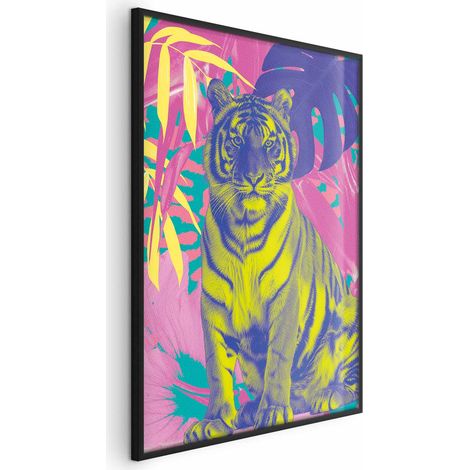 Poster - Tigre colorata - Colori intensi di una tigre circondata da piante tropicali (1/4)