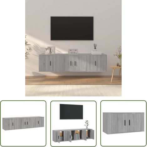 The Living Store Ensemble de meubles TV 3 pcs Sonoma gris Bois d'ingénierie - Meuble Tv - Meuble Media - Étagère Murale - Rangement Mural - Télévision (1/5)
