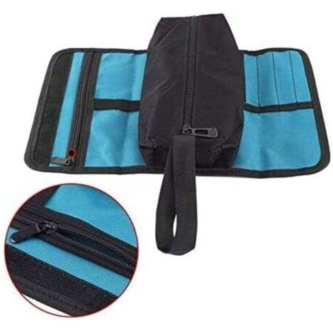 Sac à outils, petit sac à outils enroulable, sac à outils en toile, sac de rangement avec fermeture éclair et boucle pour électricien, plombier, mécanicien