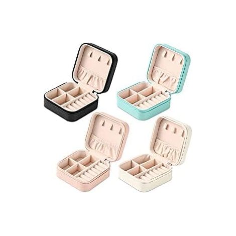 Mini boîte à bijoux portable pour les voyages, organisateur de bijoux et de bagues en cuir, coffret cadeau pour filles et femmes (4 couleurs).