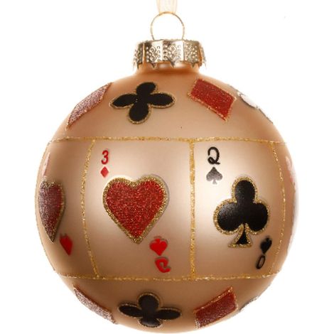 Weihnachtskugel Spielkarten groß Sandfarben Ø 8 cm - Glas