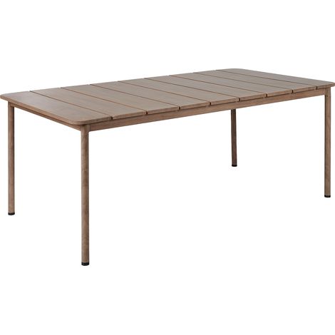 Mesa de jardín metal transferencia térmica aluminio 6 plazas resistente a la intemperie patio exterior madera oscura Flavia