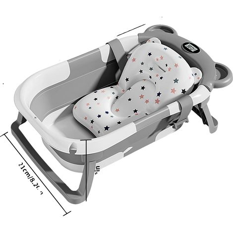Vaschetta per neonati con termometro integrato, design portatile e pieghevole, colore grigio. (1/2)
