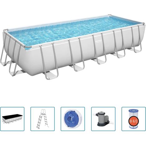 Power Steel™ Frame Pool Komplett-Set mit Filterpumpe 640 x 274 x 132 cm , lichtgrau, eckig (1/5)