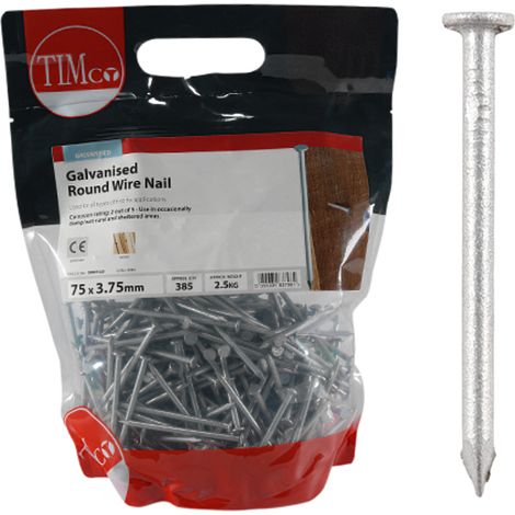 Timco Galvanised Round Wire Nails - 75 x 3.75mm (2.5kg Bag) (1/3)