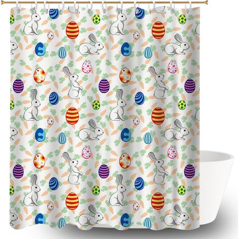 Rideau de douche tissu polyester 180x180 avec anneaux voile de douche pour délimiter l’espace dans une salle de bain ouverte (1/5)