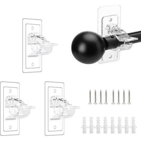 4 Pièces - Support Tringle Rideau - Fixation Murale - Installation Adhésive Ou À Vis - Pour Cuisine Salle De Bain - Transparent - Diamètre 3cm (1/5)
