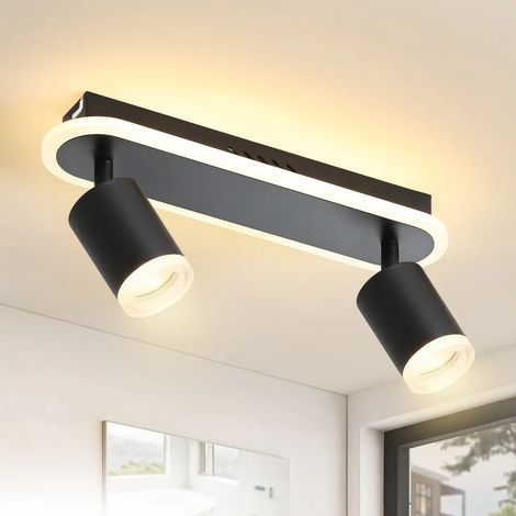 GBLY Spot de plafond LED 2 flammes - Plafonnier GU10 Métal Orientable 330°Moderne Spot de plafond Blanc Chaud Spot Chambre à coucher Couloir Salle à manger Cuisine Salon Sans lampe GU10，Noir