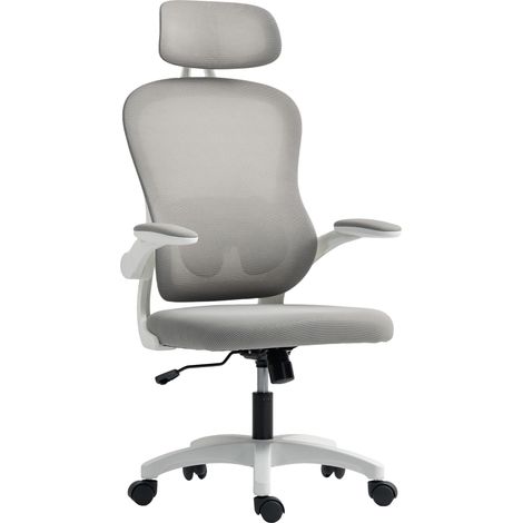Sedia da ufficio ergonomica, sedia da ufficio in rete con braccioli pieghevoli, altezza regolabile, 64x62x115 cm, grigia