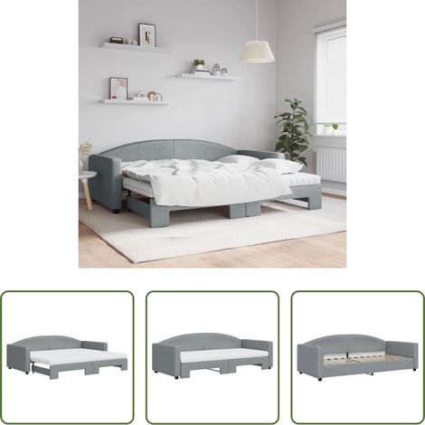 vidaXL Couchbett - Tagesbett Ausziehbar mit Matratze Hellgrau 90x200 cm Stoff (1/5)