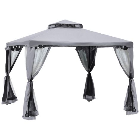 Gartenpavillon Pavillon 3x3m Partyzelt mit 4 Seitenwänden wetterfest aus Metall und Polyester in Hellgrau für Garten und Veranstaltungen 
On-Site