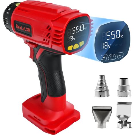 Pistolet à air chaud sans fil à écran pour 18 V Li-ion 400 W 1022 ℉ (550 ℃) Pistolet à air chaud avec protection contre les surcharges, 4 embouts de buse pour souder, bricoler (1/5)