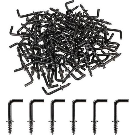 150 Pcs Crochets à Vis, Mini Crochets en L à Visser, Petits Crochets à Visser à Angle Droit, Vis à Angle Droit, Vis à Crochet en Métal pour Accrocher, Crochets Muraux Stables (Noir, 20 x 8 mm) (1/4)