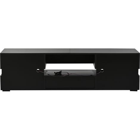 Moderner TV-Schrank Schwarz Hochglanz 160x39x45 cm mit LED, 2 Türen, Schublade (1/5)
