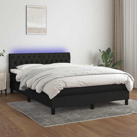 vidaXL Sommier à lattes de lit avec matelas LED Noir 140x190 cm Tissu (1/5)