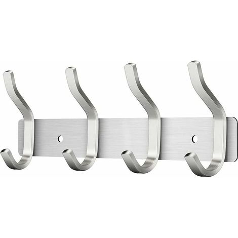 Perchero de pared de 4 ganchos, de acero inoxidable, para colgar toallas (plateado, 4 ganchos) (1/3)
