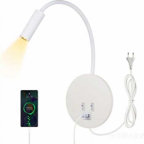 Lampara De Lectura - Brazo Flexible 360 Grados - Temperatura De Color Ajustable 3000K 4000K 6000K - Puerto Usb 5V 2A - Para Dormitorio Oficina - 1 Unidad (1/5)