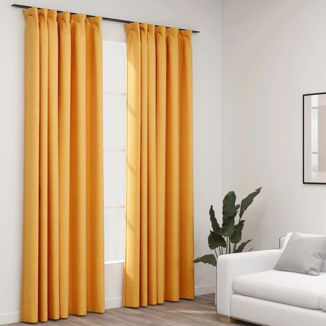 Lot de 2 Rideaux occultants,Décoration Chambre Fenêtre,Rideau Thermique Isolant aspect lin et crochets Jaune 140x225cm GDSVW99345 (1/4)