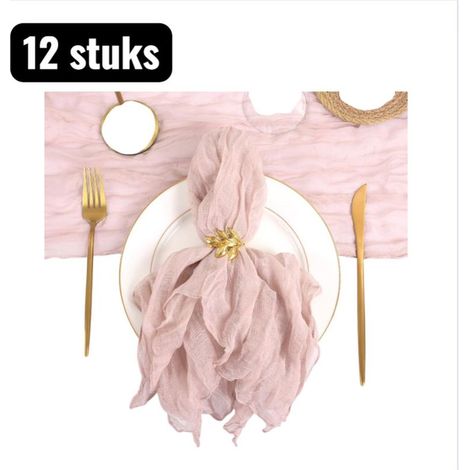 Lot de 12 serviettes de table en polyester froissé 50 x 50 cm avec finition plissée en organza pour fêtes mariages et décoration de table rose clair (1/5)