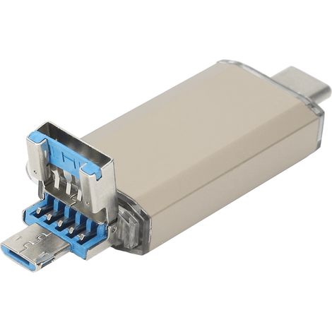 Clé USB 3.0 Dorée 16GB, Alliage d'Aluminium, Compatible USB-A/Type-C/Micro-USB, Transfert Rapide (1/5)