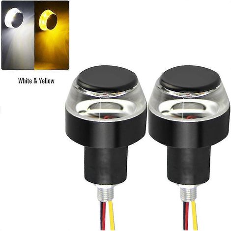 Lot de 2 feux clignotants LED 12 V pour guidon de moto, blanc et jaune, avec poignées et feux de position latéraux. (1/5)
