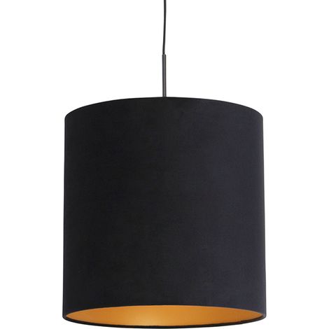 Pendant Light with Velvet Lampshade Black with Gold 40 cm - Combi