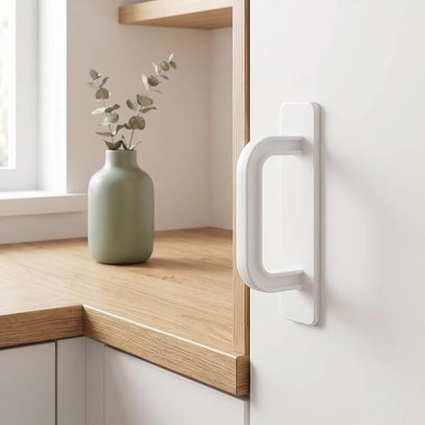 Set of 4 Sliding Door Handles, Kitchen Furniture Handles in Polypropylene (10 x 1 cm), Exterior and Interior Door Handles Without Drilling for Cabinets, Windows, Balconies (1/3)