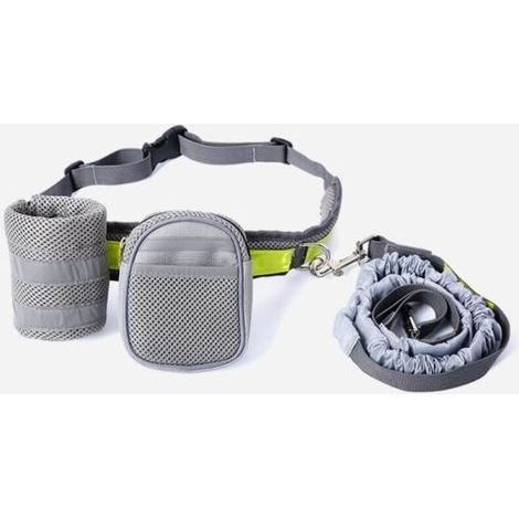 pair Laisse pour Chien - Nylon - Mains-libres - Ceinture Ventrale - Gris - 80-104 cm