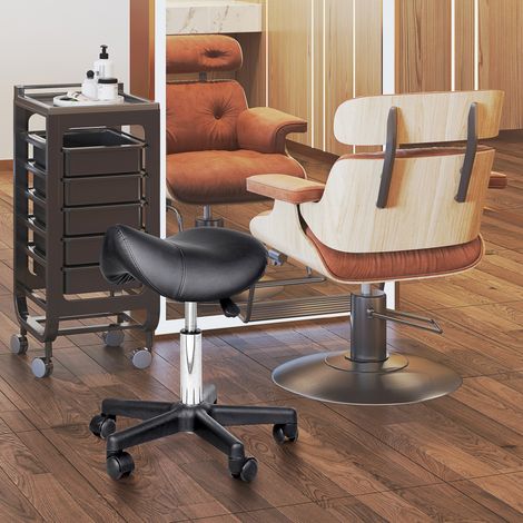 Taburete giratorio regulable 45x45x45-55 cm negro en cuero regenerado con ruedas y asiento ergonómico (1/5)