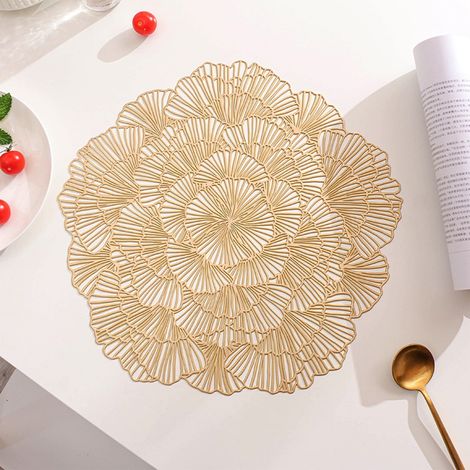 Placemat Ronde - Vinyle Métallisé Pressé - Découpe Laser Rose - Isolant Thermique - Pour Table à Manger Salle à Manger Mariage Banquet - 1 Pièce (1/5)