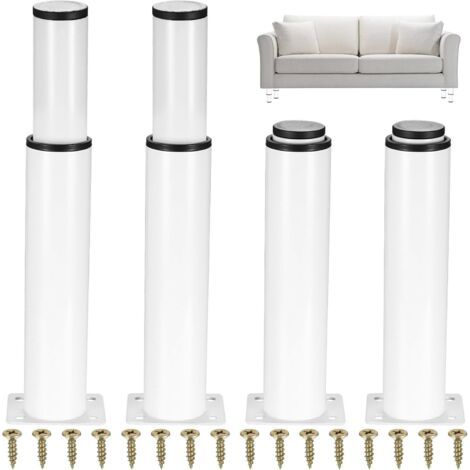 Pied de Table Metal Blanc 25-43 cm,Pied Reglable,Pied Table Basse,Pied de Table Reglable,Pieds de Meubles,Le Kit Comprend Un Tournevis et des Vis