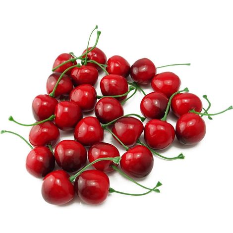 Cerises Artificielles - Lot de 25 Pièces - Diamètre 2,5 cm - Rouge et Noir - Décoration Maison Cuisine Bureau Fête (1/5)