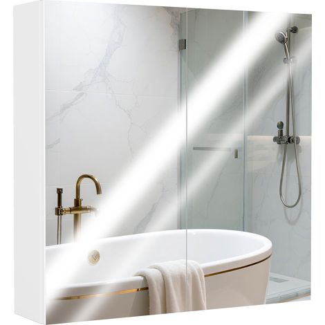 60 x 15 cm Double Door Bathroom Mirror Cabinet - White