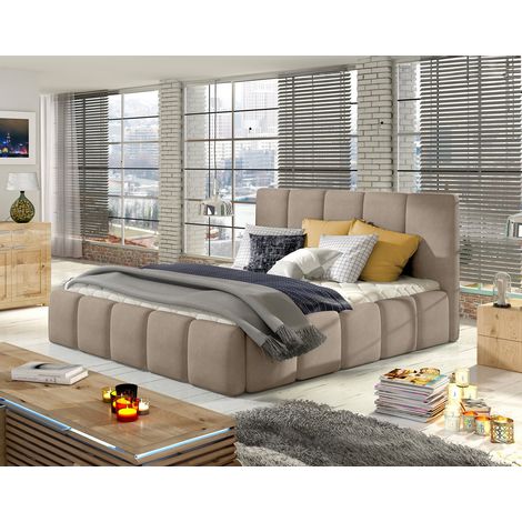 Bestmobilier – Lit coffre 160x200 cm – Sommier inclus – Revêtement velours taupe – Coffre de rangement – Tête de lit rembourrée (1/4)
