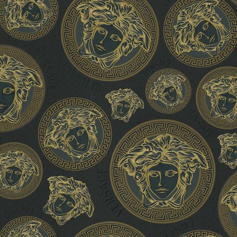 Versace Plate Metallic Wallpaper Black Gold Vinyl Paste Wall Textured (1/2)