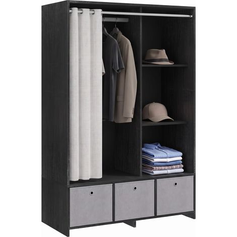 Armoire penderie armoire de rangement avec tringle rideaux 3 niches et 3 tiroirs en tissu amovibles 105 x 48 x 160 cm (1/5)