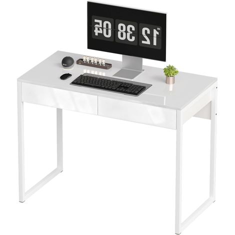 HOMCOM Scrivania Moderna per Computer con 2 Cassetti 100x50x75cm Bianco Lucido