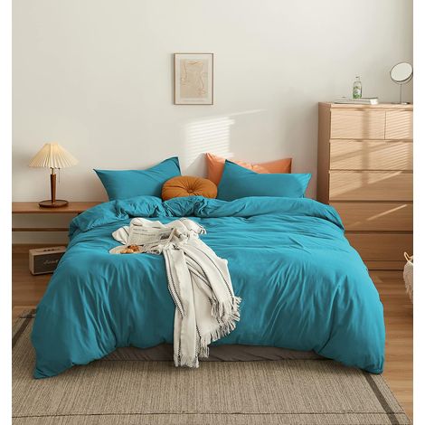 Housse de Couette 220x240cm+2 Taies d'oreillers 65x65cm Lac Bleu Parure de Lit Adulte 2 Personnes 100 Fils/cm² en Microfibre avec Fermeture Éclair (1/5)