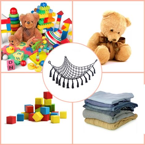 Filet de Stockage pour Jouets, Organiseur en Filet mural avec Bord élastique en Coton/Lin (1/5)